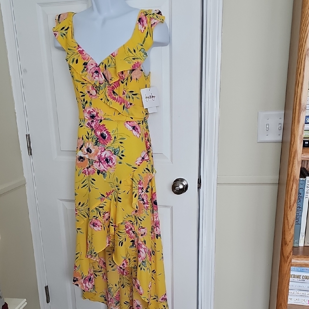 by & by Yellow Pink Ruffled Sundress Sweetheart Neckline